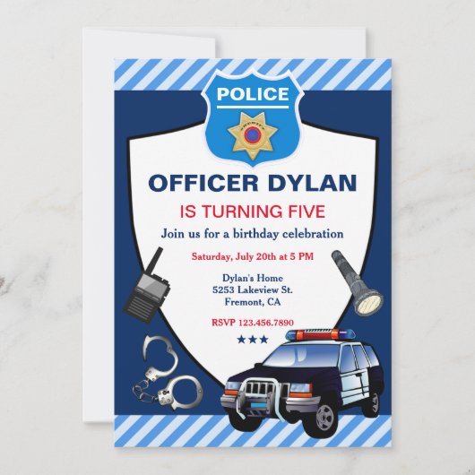 Politieambtenaar Kinderen Birthday Uitnodiging (Voorkant)