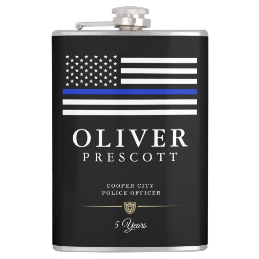 Politieambtenaar | Thin Blue Line ThreadBlack Heupfles (Voorkant)