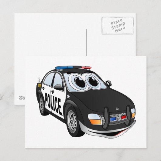 Politieauto Cartoon BWB Briefkaart (Voorkant / Achterkant)