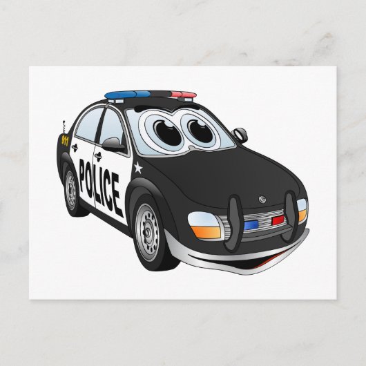 Politieauto Cartoon BWB Briefkaart (Voorkant)