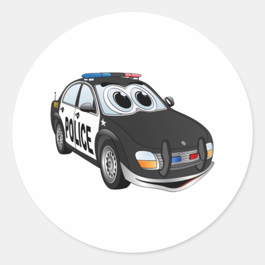 Politieauto Cartoon BWB Ronde Sticker (Voorkant)