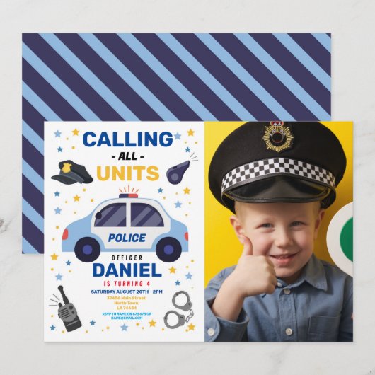 Politieauto Kantoor Foto Verjaardagsfeest Kaart (Voorkant / Achterkant)