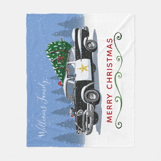  Politieauto Kerstboom Monogram Fleece Deken (Voorkant)