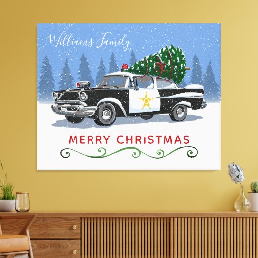 politieauto Kerstmis Monogram Naam Canvas Afdruk (Insitu (Woonkamer))
