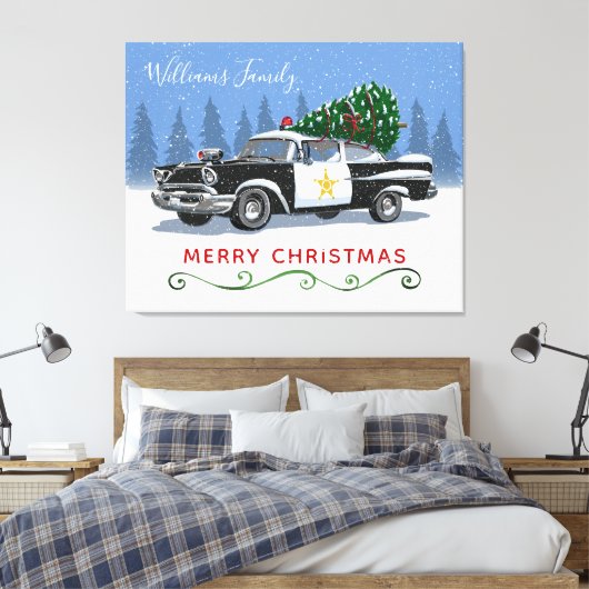  politieauto Kerstmis Monogram Naam Canvas Afdruk (Insitu (Slaapkamer))