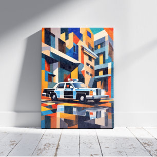 Politieauto kubisme canvas afdruk
