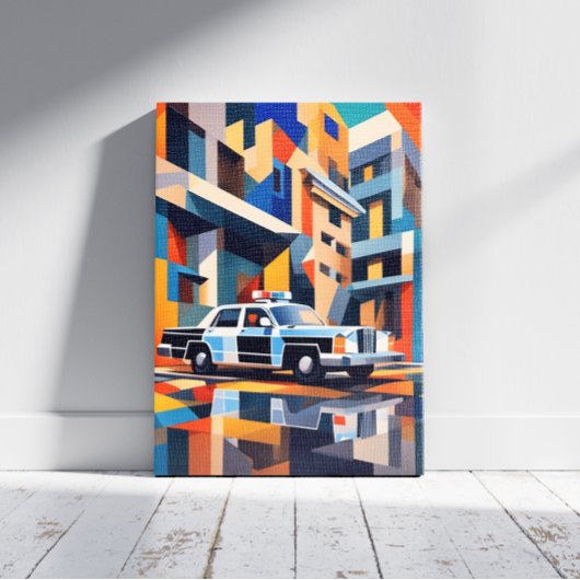 Politieauto kubisme canvas afdruk
