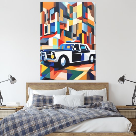 Politieauto kubist Canvas Print (Insitu (Slaapkamer))
