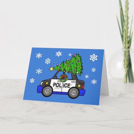 Politieauto met Wenskaart met kerstbomen Kaart (Voorkant)