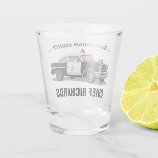  politieauto Monogram Naam County Shot Glas (Achterkant)