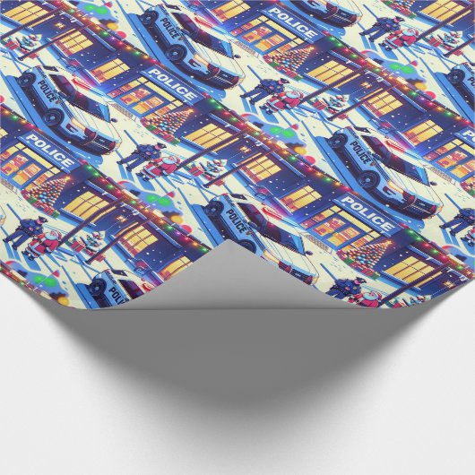 Politieauto Politieagent Kerstman en Kerstboom Cadeaupapier (Hoek)