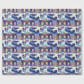 Politieauto Politieagent Kerstman en Kerstboom Cadeaupapier (Vlak)