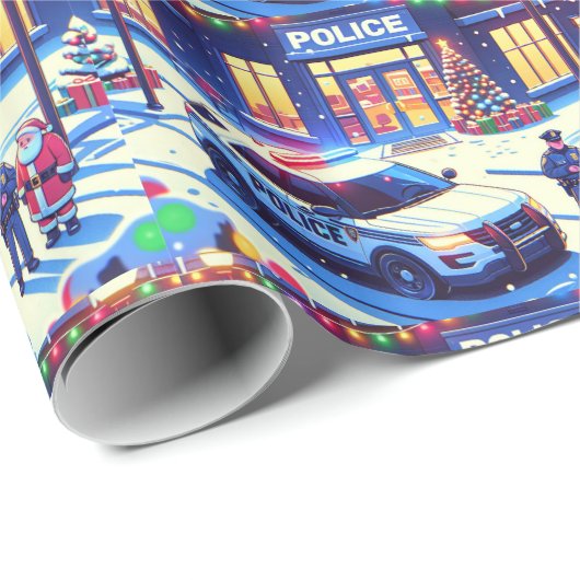 Politieauto Politieagent Kerstman en Kerstboom Cadeaupapier (Rol Hoek)