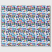 Politieauto Politieagent Kerstman en Kerstboom Cadeaupapier (Vlak)