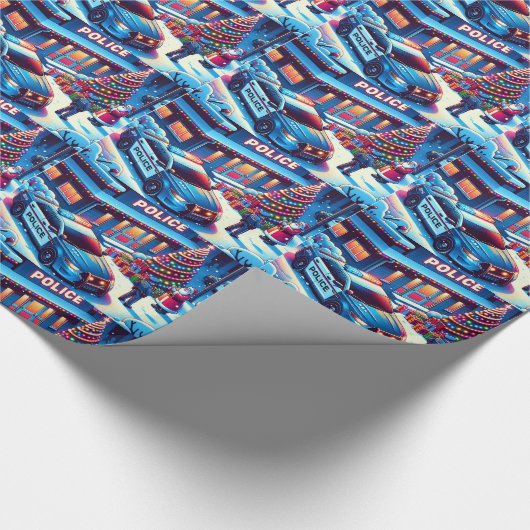 Politieauto Politieagent Kerstman en Kerstboom Cadeaupapier (Hoek)