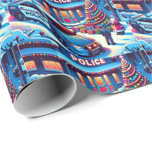 Politieauto Politieagent Kerstman en Kerstboom Cadeaupapier (Rol Hoek)