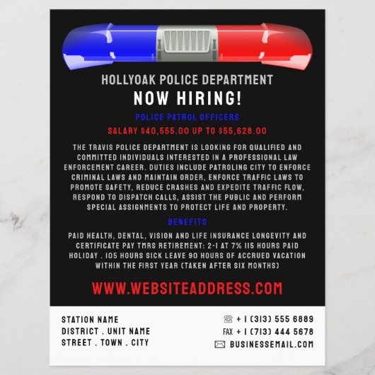 Politieauto Siren, politiefunctionaris, aanwerving Flyer (Voorkant)