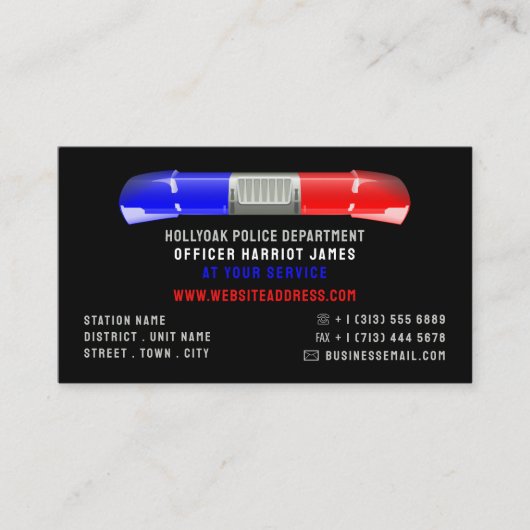 Politieauto Siren, politieman, rechtshandhaving Visitekaartje (Voorkant)