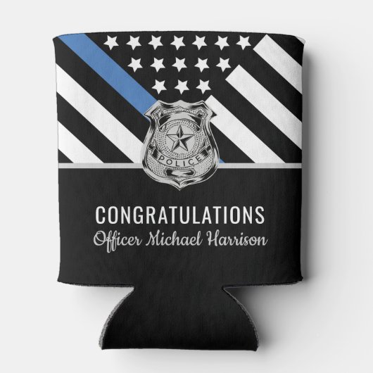 Politiebadge Thin Blue Line Academy Afstuderen Blikjeskoeler (Achterkant)