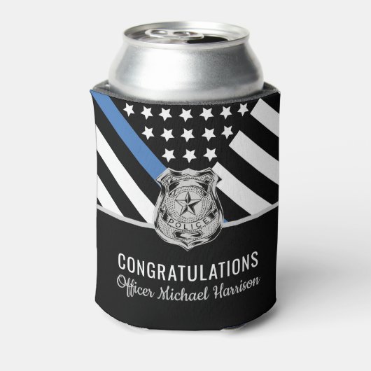 Politiebadge Thin Blue Line Academy Afstuderen Blikjeskoeler (Blikje Achterkant)