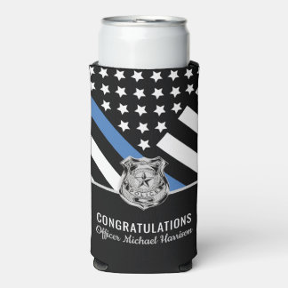 Politiebadge Thin Blue Line Academy Afstuderen Seltzer Blikjeskoeler