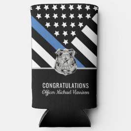Politiebadge Thin Blue Line Academy Afstuderen Seltzer Blikjeskoeler