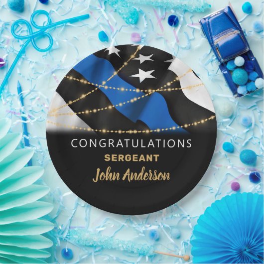 Politiebeambte Blauwe Goud Gefeliciteerd Papieren Bordje (Feest)