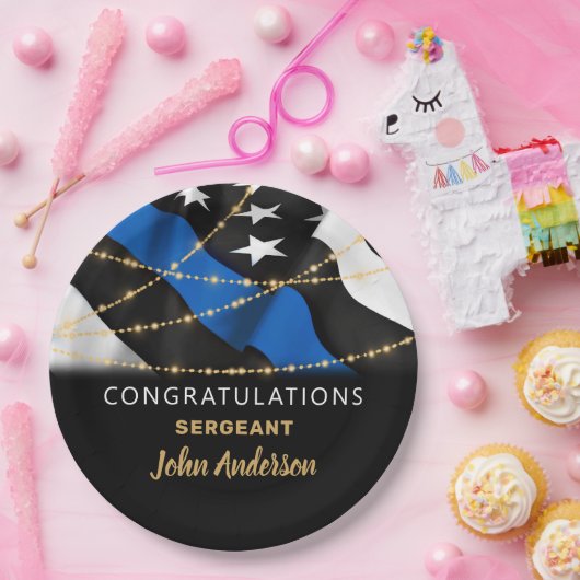 Politiebeambte Blauwe Goud Gefeliciteerd Papieren Bordje