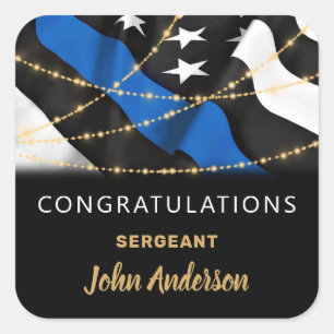 Politiebeambte Blauwe Goud Gefeliciteerd Vierkante Sticker