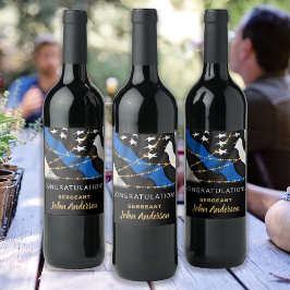 Politiebeambte Blauwe Goud Gefeliciteerd Wijn Etiket