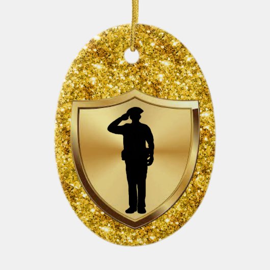 Politiebeambte die kerstversiering begroet keramisch ornament (Voorkant)