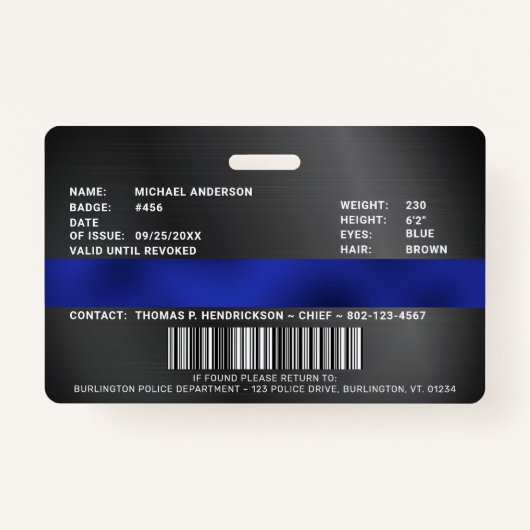 Politiebeambte Douane Wetshandhaving Foto ID Badge (Achterkant)