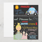 Politiebeambte en prinsesesbroers uitnodiging. kaart (Voorkant / Achterkant)