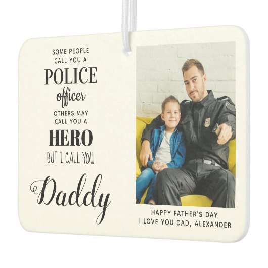Politiebeambte Hero Dad Day Foto Luchtverfrisser (Links)