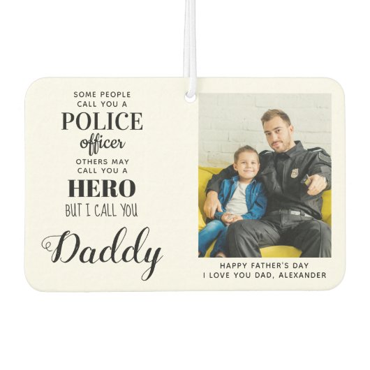 Politiebeambte Hero Dad Day Foto Luchtverfrisser (Voorkant)
