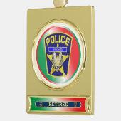 Politiebeambte in ruste aangepaste kerstversiering verguld banner ornament (Links)