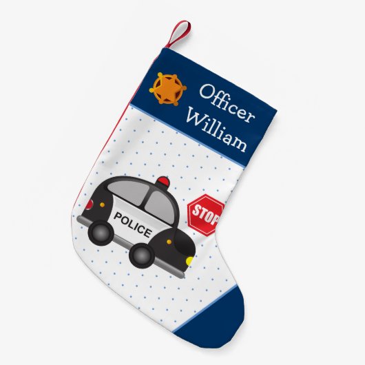 Politiebeambte kleine jongen en Kind auto Kleine Kerstsok (Voorkant (Hangend))
