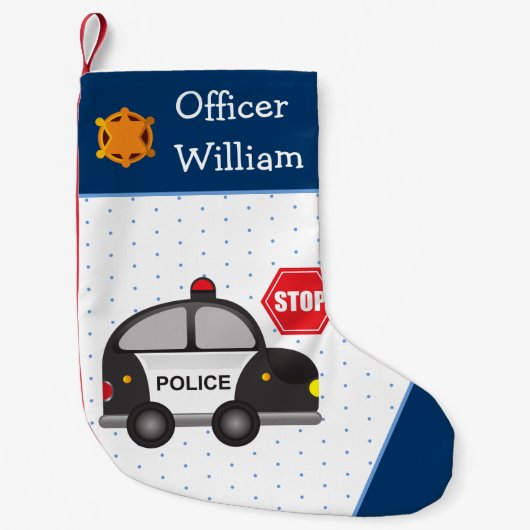 Politiebeambte kleine jongen en Kind auto Kleine Kerstsok (Voorkant)