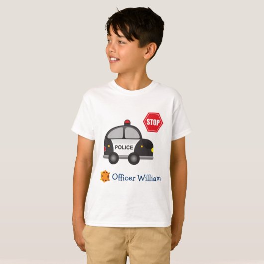 Politiebeambte kleine jongen en Kind auto T-shirt (Voorkant volledig)