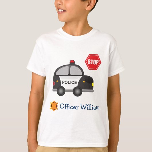 Politiebeambte kleine jongen en Kind auto T-shirt (Voorkant)