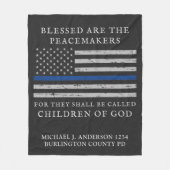 Politiebeambte met vlag in blauwe lijn fleece deken (Voorkant)