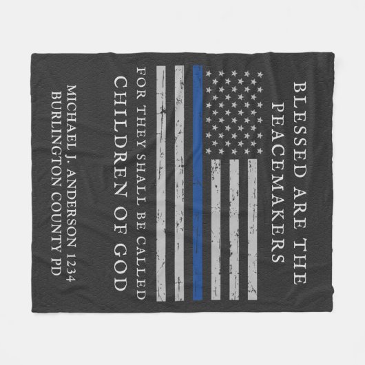 Politiebeambte met vlag in blauwe lijn fleece deken (Voorkant (Horizontaal))