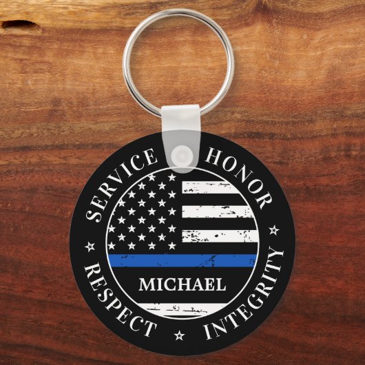 Politiebeambte Persoonlijke naam in blauwe lijn Sleutelhanger (Voorkant)