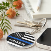 Politiebeambte Persoonlijke naam in blauwe lijn Sleutelhanger (Voorkant Rechts)