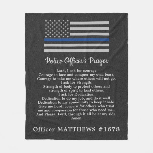 Politiebeambte Prayer Faux Leder Thin Blue Line Fleece Deken (Voorkant)