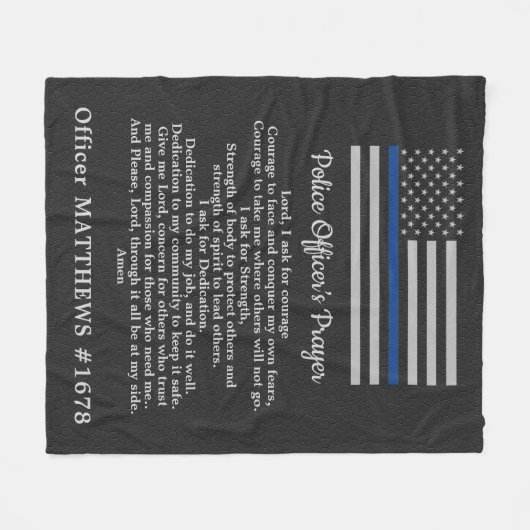 Politiebeambte Prayer Faux Leder Thin Blue Line Fleece Deken (Voorkant (Horizontaal))