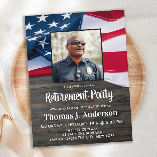 Politiebeambte Retirement Foto American Flag Invi Uitnodiging Briefkaart