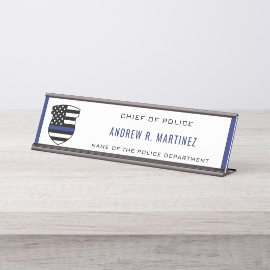 Politiebeambte Thin Blue Line Badge Politie Bureau Naambordje (Voorkant)