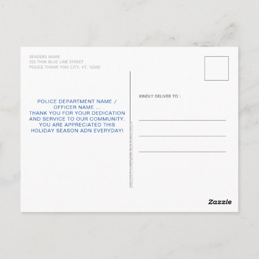 Politiebeambte Thin Blue Line Kerstmis bedankt Briefkaart (Achterkant)