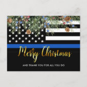 Politiebeambte Thin Blue Line Kerstmis bedankt Briefkaart (Voorkant)